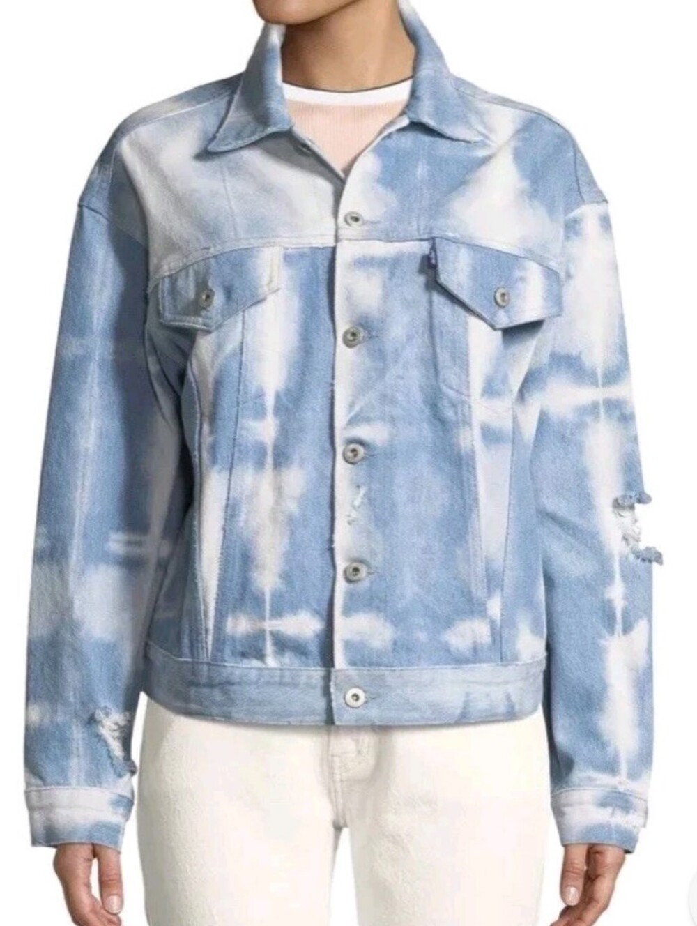 Levi's Made & Crafted Light Blue and White Shibori Tie-Dye Boxy Trucker Jacket